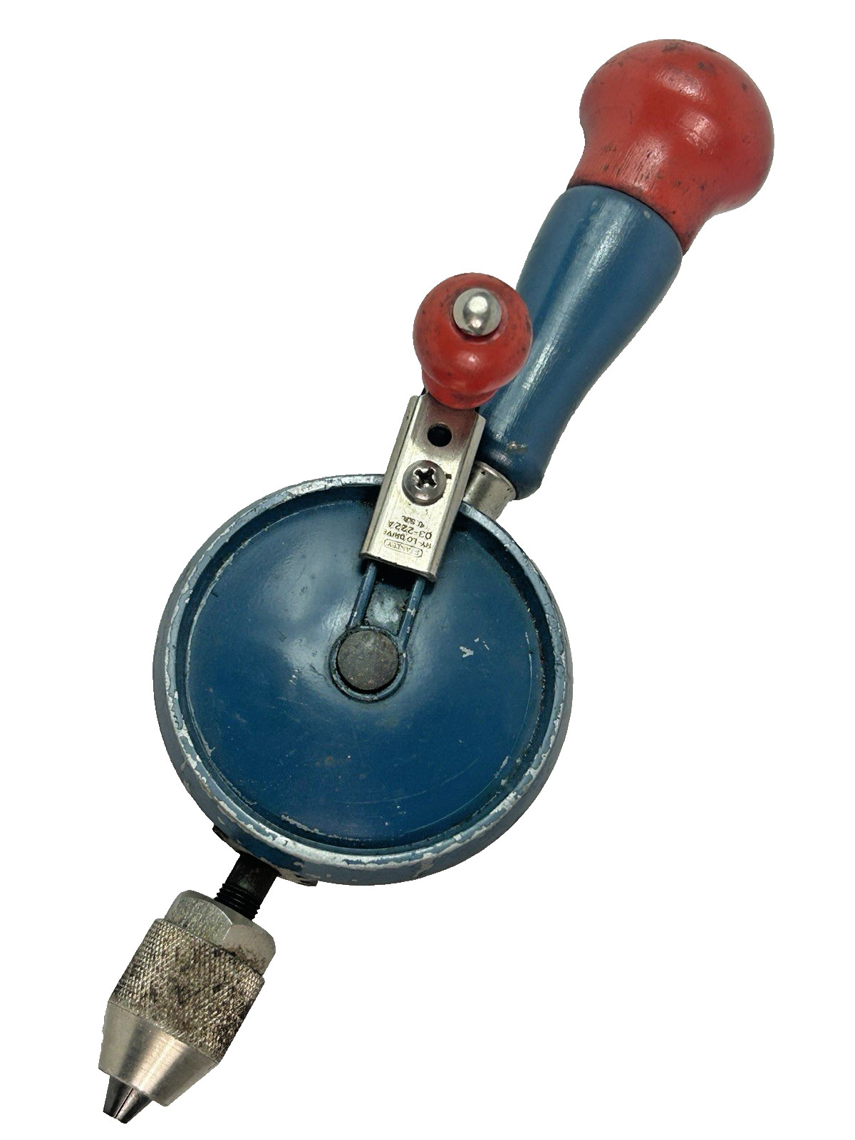 Vintage Stanley Hy-Lo Hand Crank Drill #03-222A Wood Handle Red Blue All 8 Bits