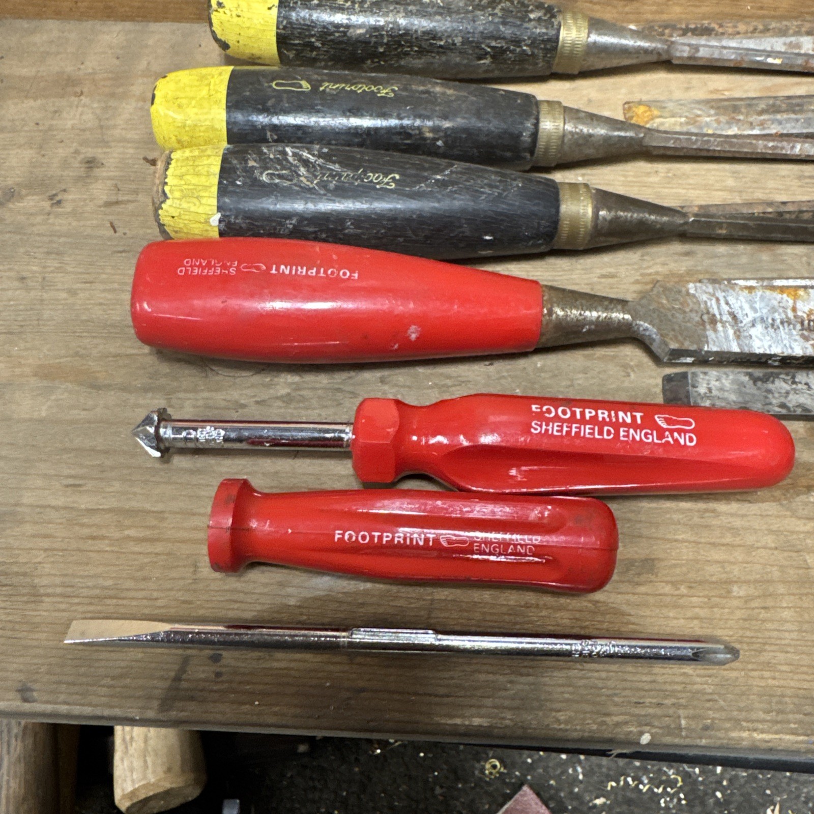 Footprint Job Vintage Chisels Mostly Bevel Edge Tools carpentry tools