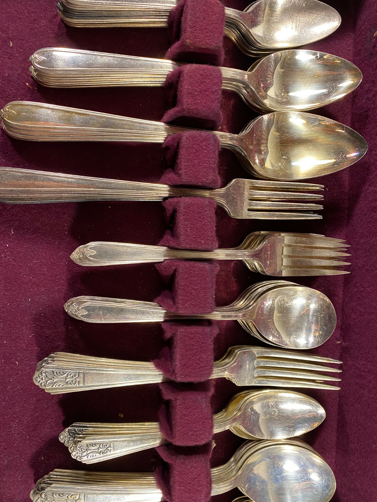 80 Pcs Silver Plate Flatware Prestige Royal Saxony Wood Box Case Mixed