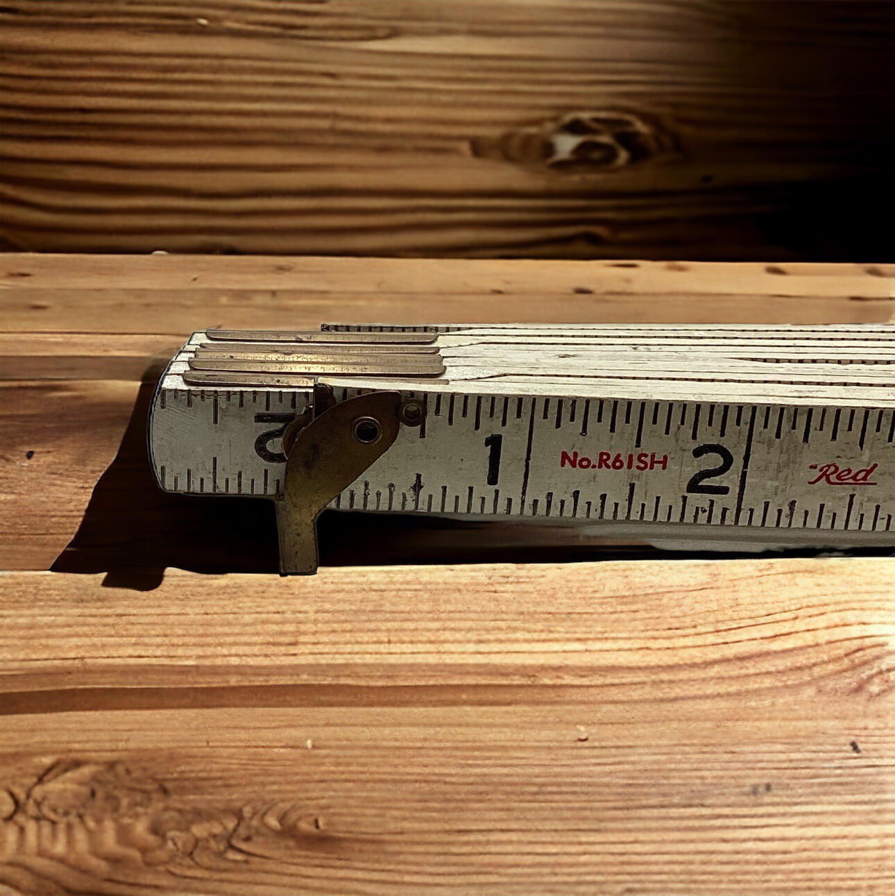 VTG . 71 In. Wood Folding Tape Measure Ruler On Both Sides, Has Print In Red