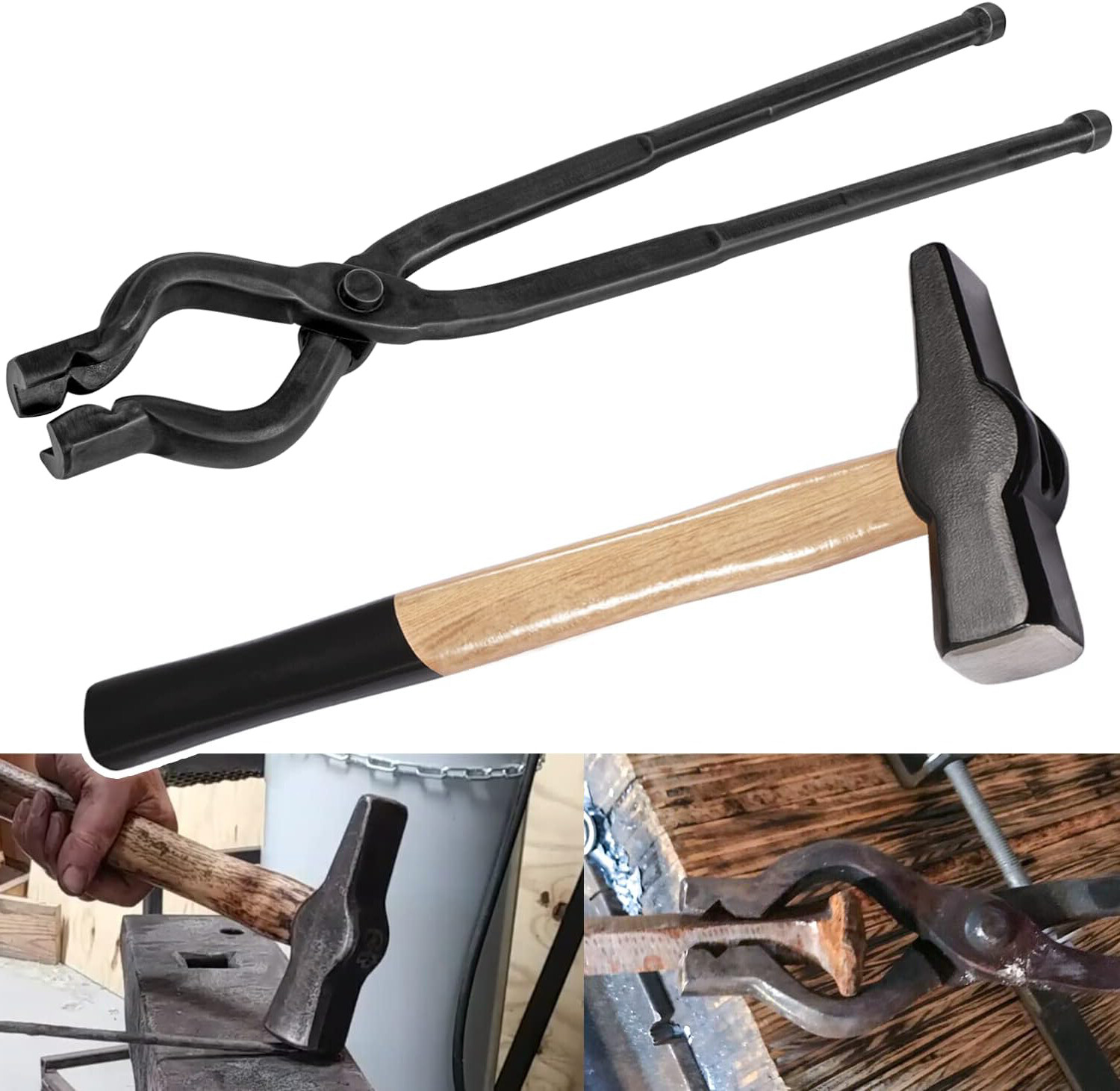 17inch V-Bit Bolt Blacksmith Tongs + Hammer Bladesmith Knife Making Anvil Forge