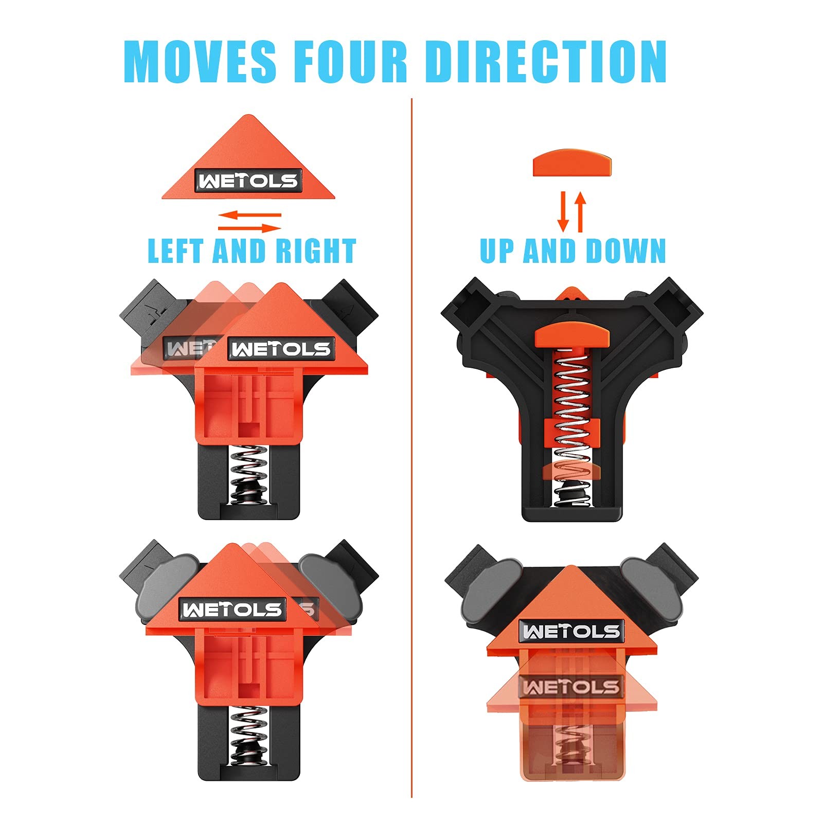 WETOLS Corner Clamp for Woodworking, 90 Degree Right Angle Clamp, Wood Orange