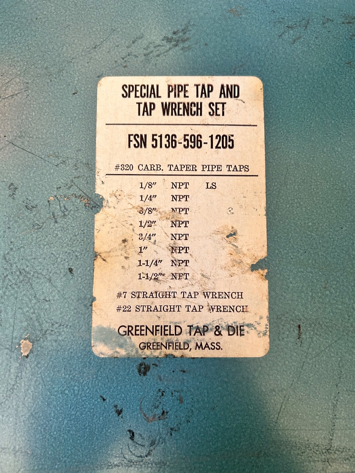Greenfield Pipe Tab and Wrench Set