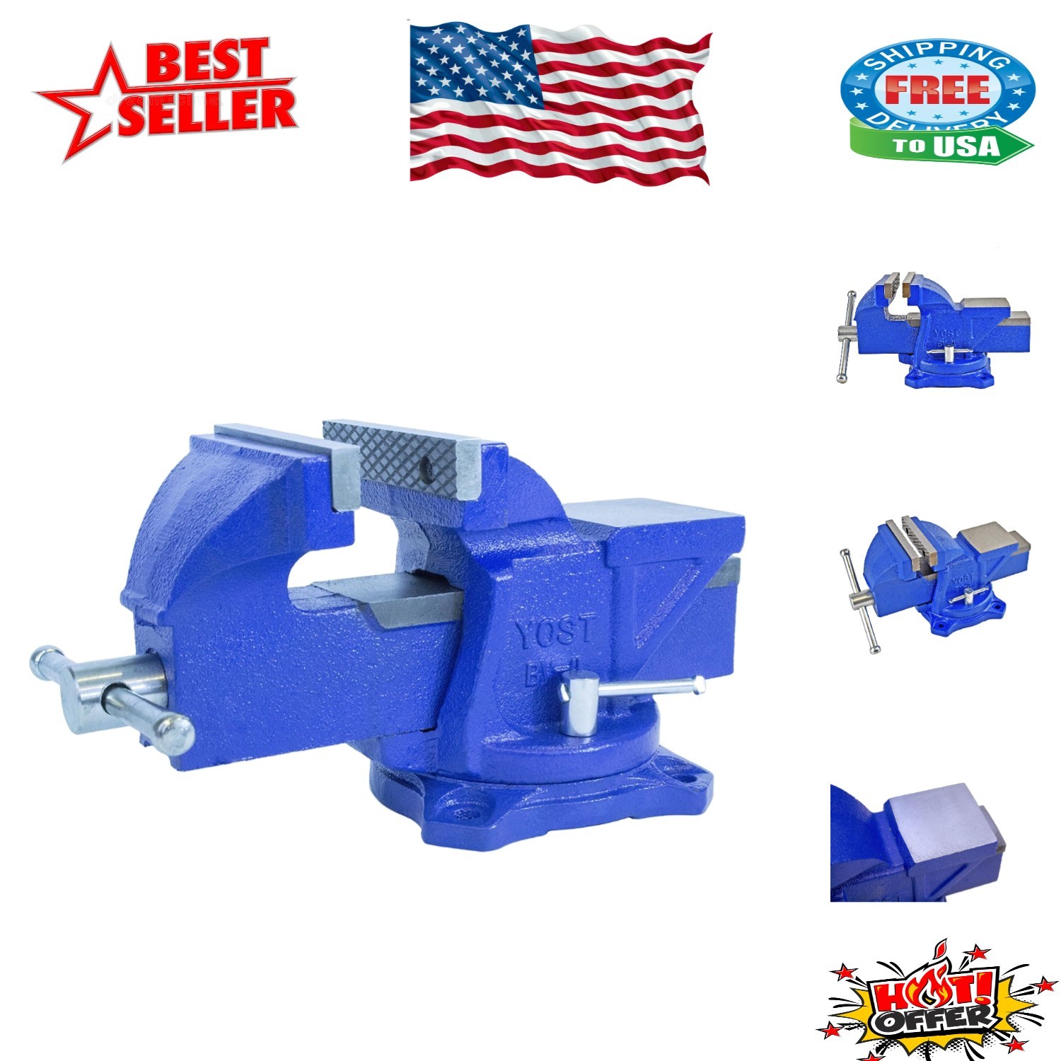 Durable Yost 4-Inch Bench Vise with 120° Swivel Base – Ideal for Metalwork
