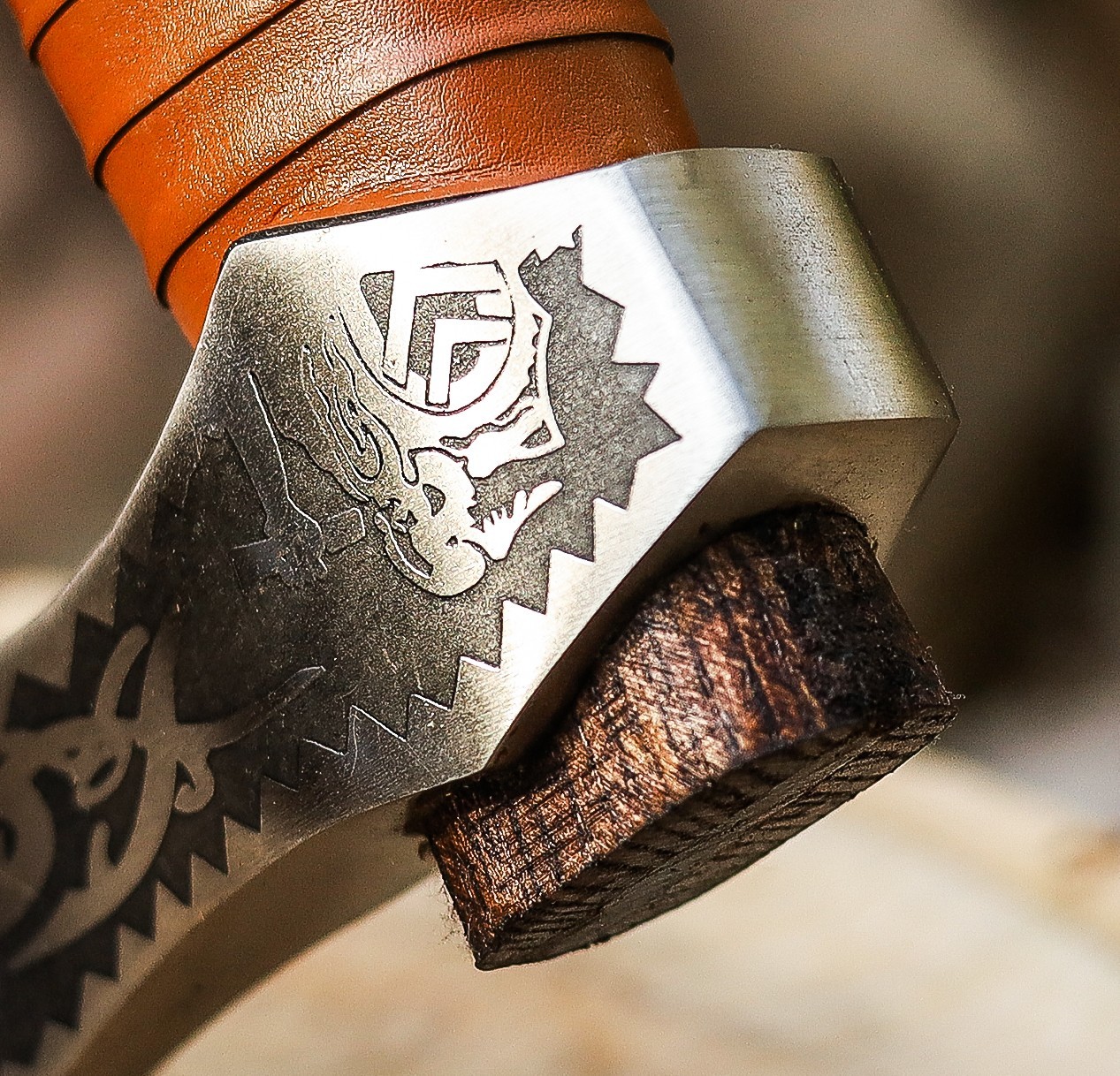 Valhalla Axe,CarbonSteel Viking Axe Head Engraved Handle,Wolf Camp Axes,VBA-04-A