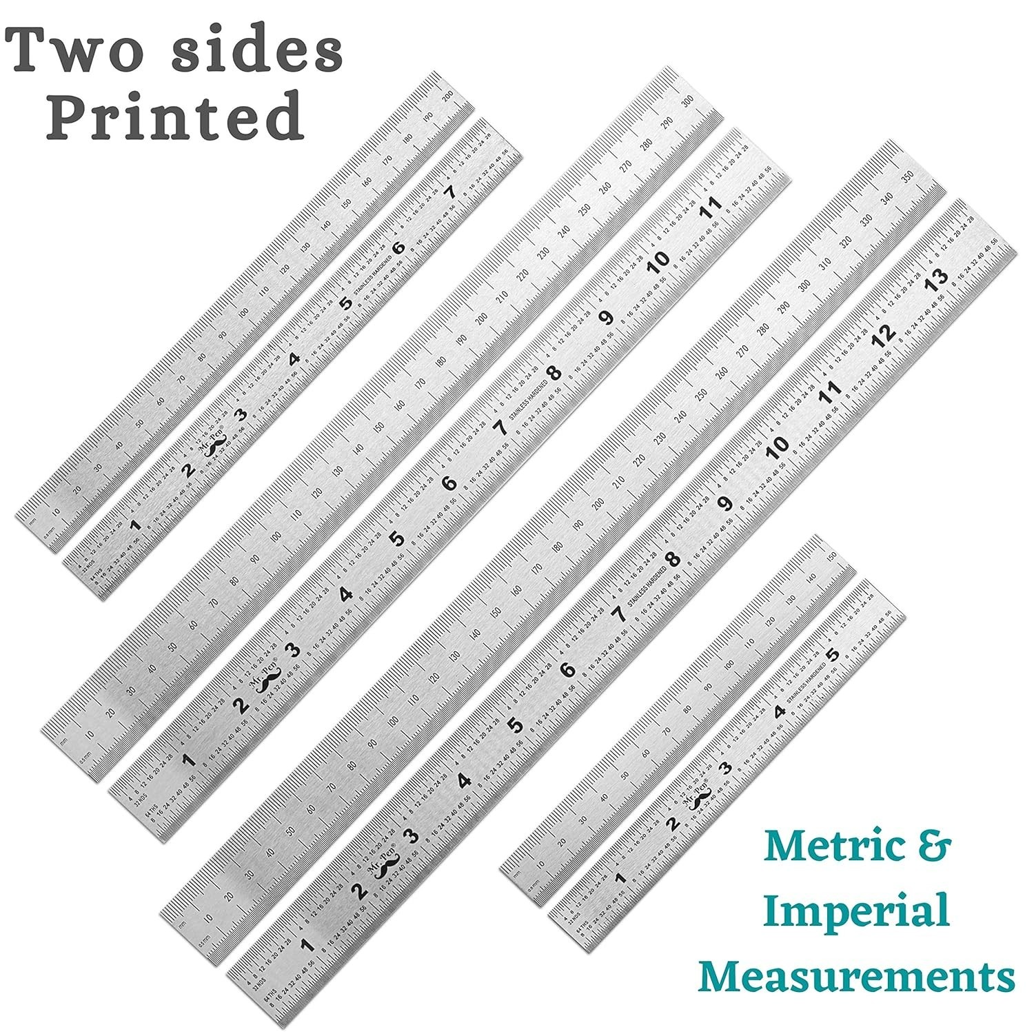 Stainless Steel Ruler Set (4-Pack) – 6, 8, 12, 14 Inch with Dual Measures