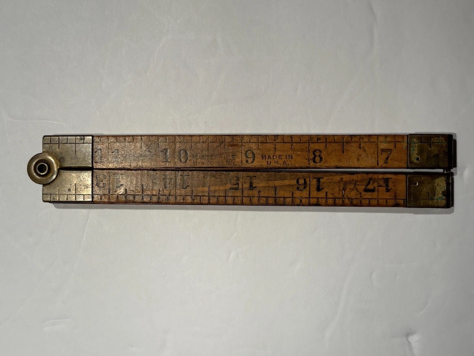 Antique Master Rule Mfg Co Inc N.Y. Folding Wooden Rule With Brass Hinges 24”.