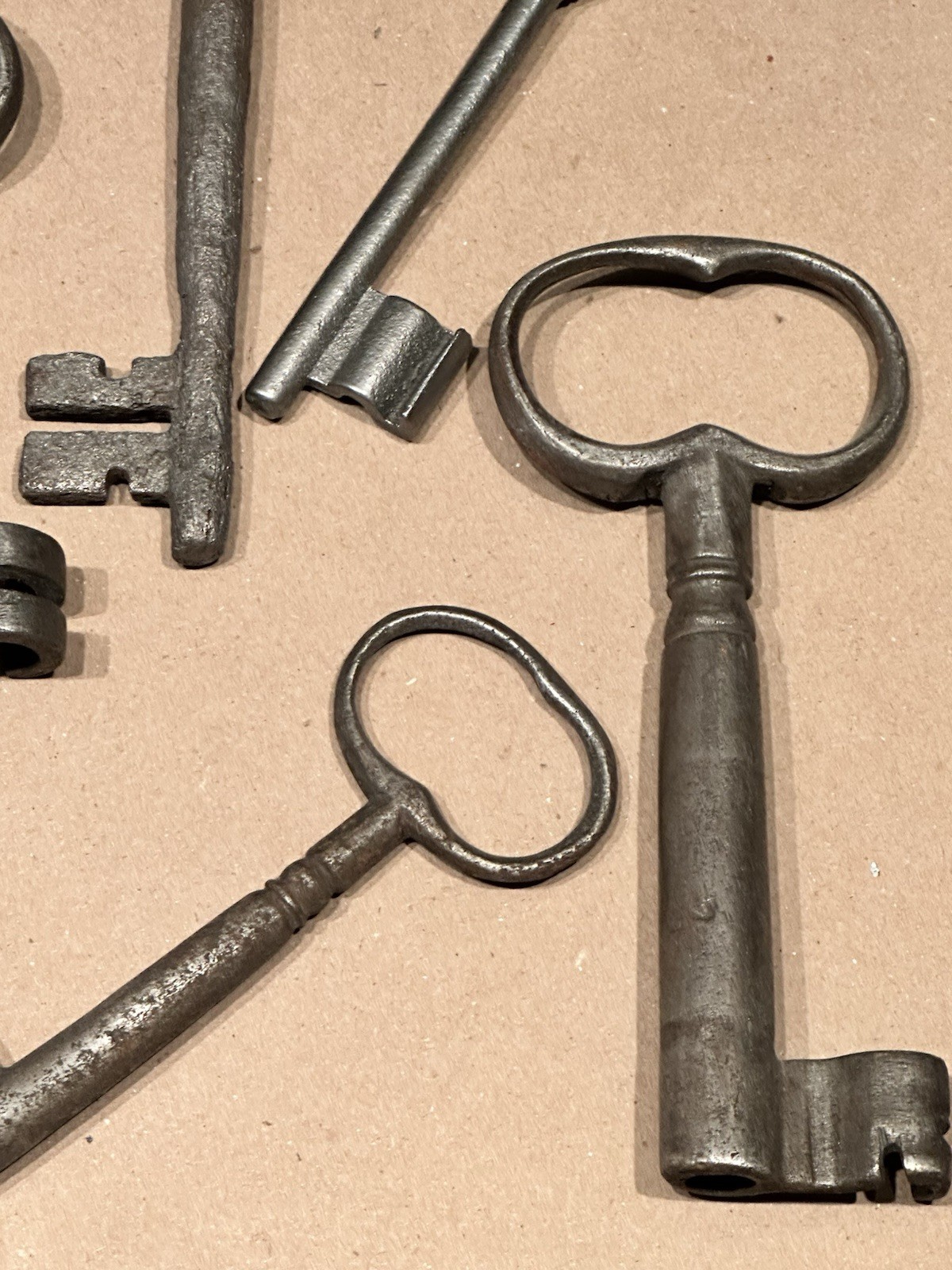 Set of 10 Large Antique Iron Skeleton Keys of Various Sizes