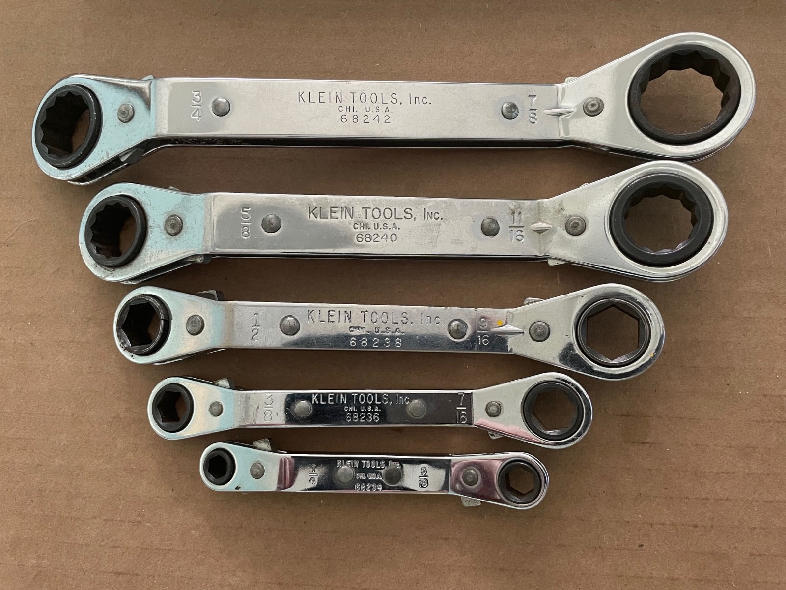 Vintage KLEIN TOOLS Wrench 5pcs Offset Ratcheting Box End