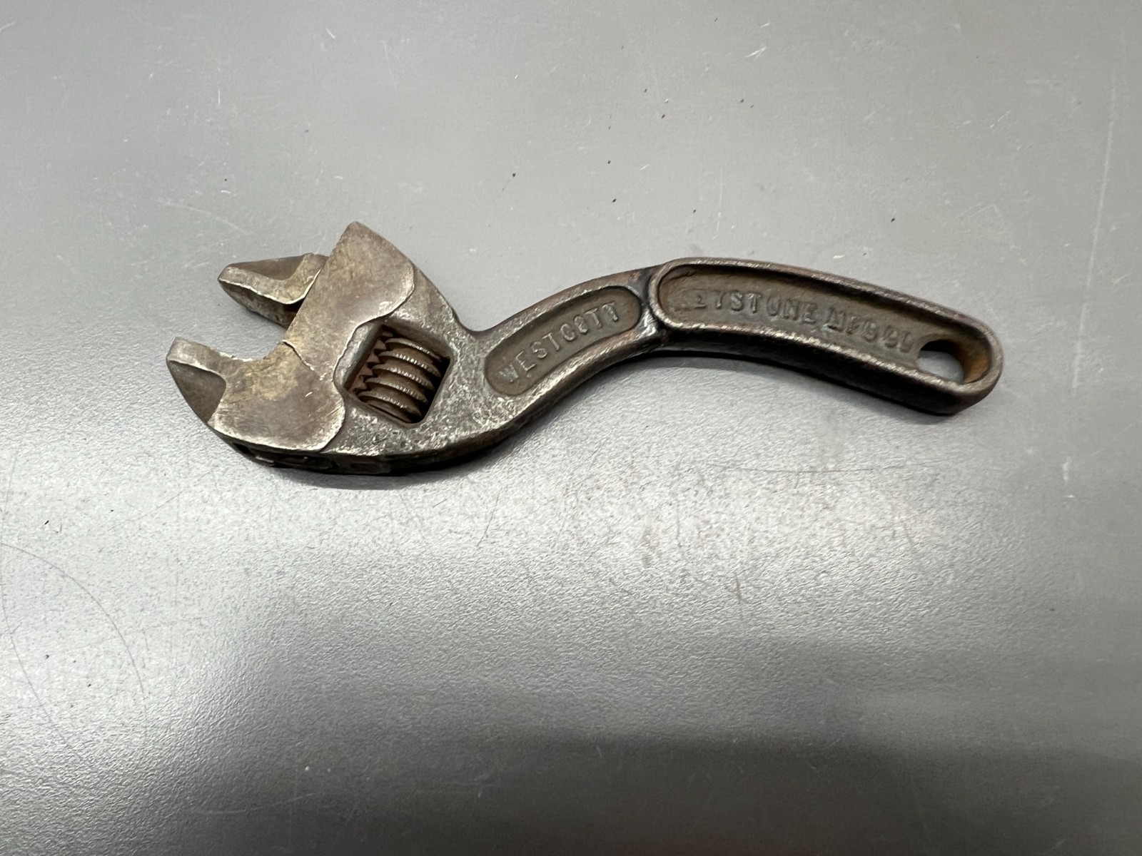 (P) VINTAGE KEYSTONE WESCOTT S-CURVED 6″ NO. 76 ADJUSTABLE WRENCH BUFFALO NY