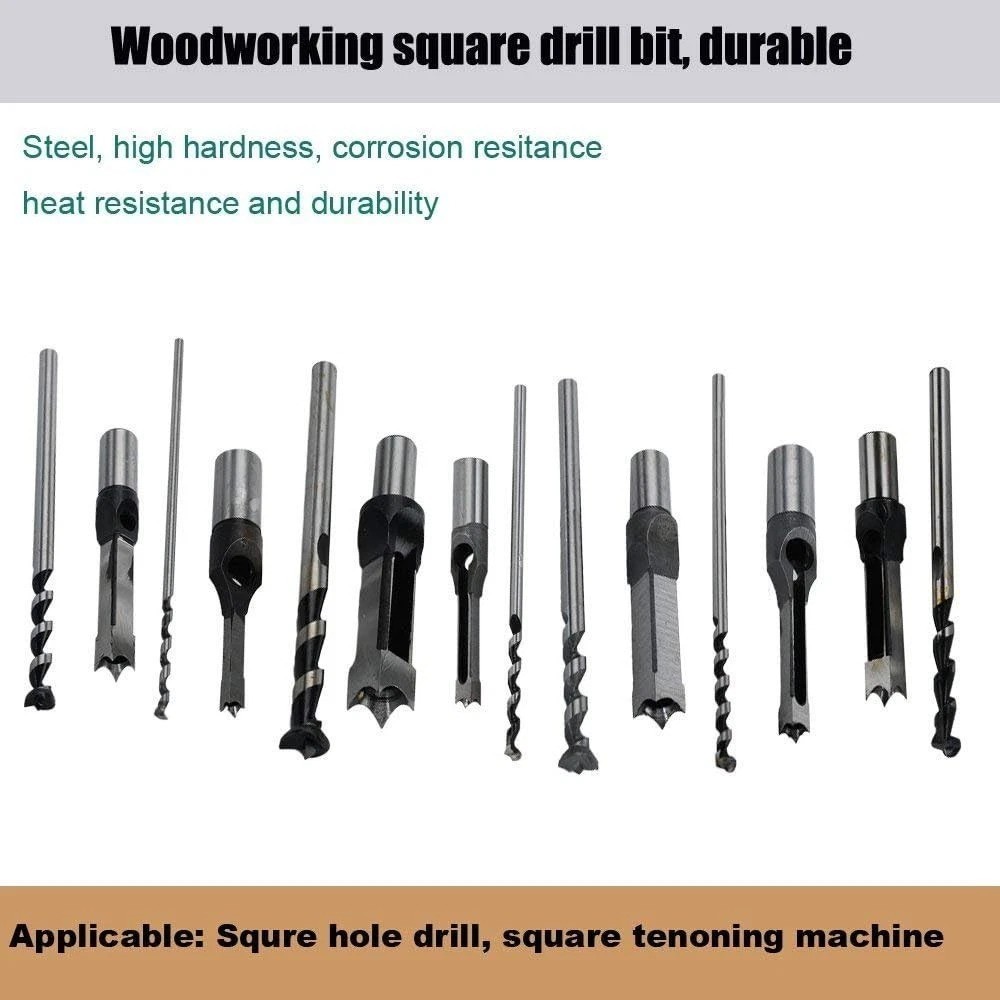 Safercctv 7pcs Square Hole Drill Bit Set Stainless Steel for Woodwork 1/4-3/4…