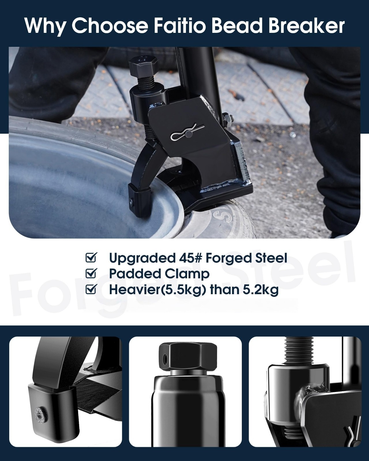 Manual Tire Bead Breaker Tool for 38″-42″ Tires, Rubber Pad, Easy to Use, Protec