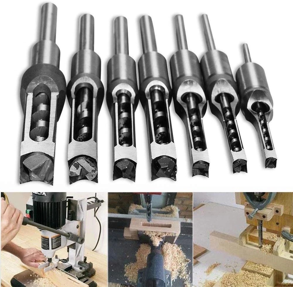 Safercctv 7pcs Square Hole Drill Bit Set Stainless Steel for Woodwork 1/4-3/4…