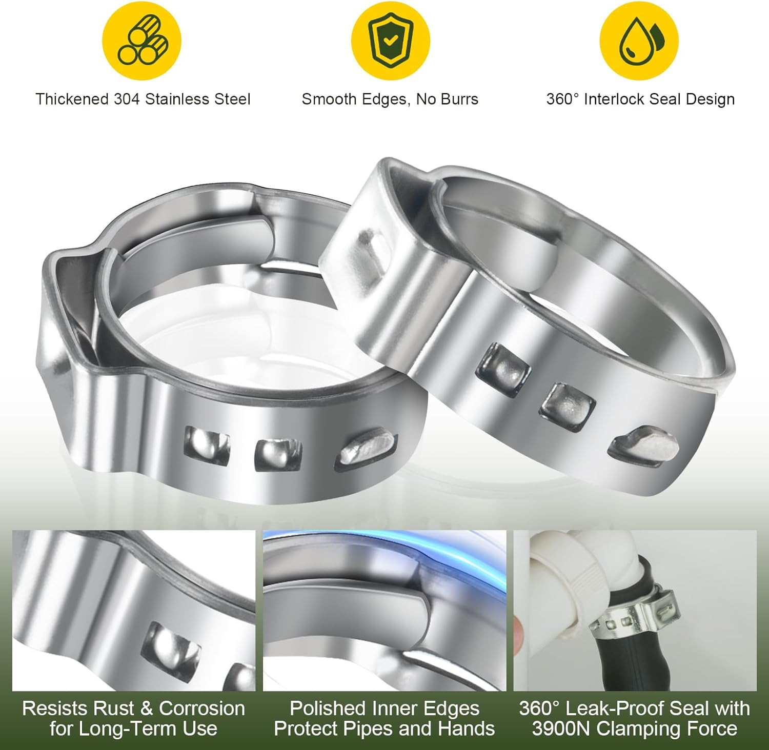 120 Pack 1/2 Inch PEX Cinch Clamps Rings, Heavy Duty 304 Stainless Steel Pex Cri