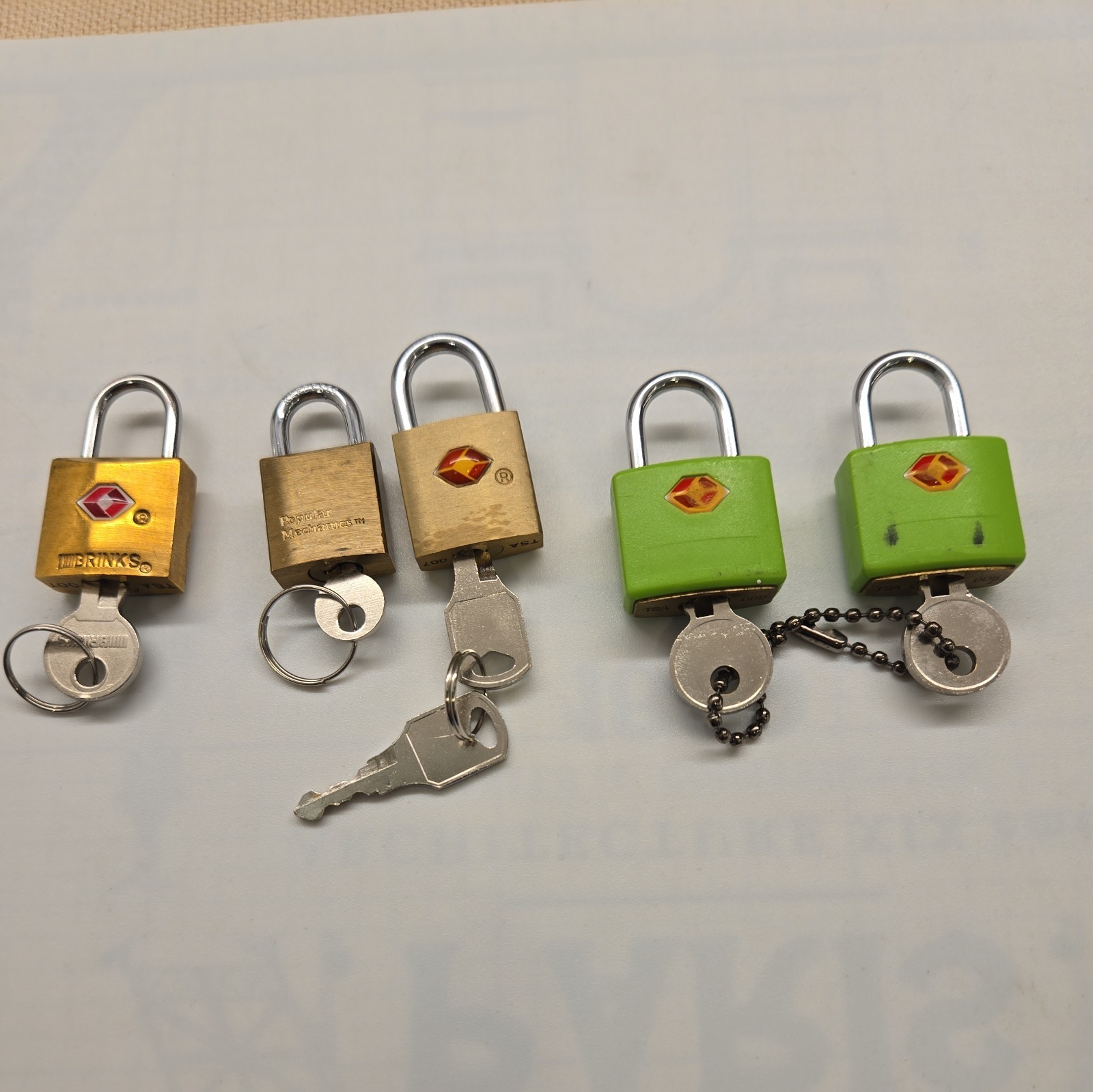 ​Lot of 5 Vintage & Modern Luggage Padlocks Brass Green TSA Approved Locks W Key