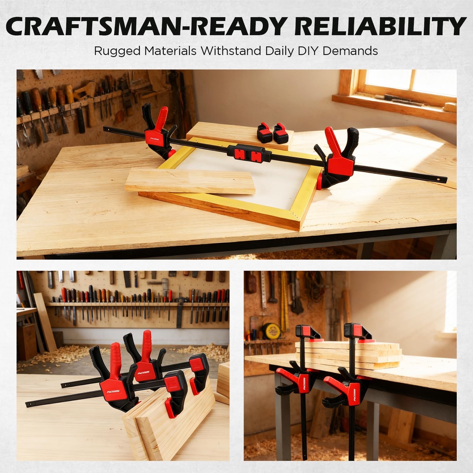 4-Piece 12 Inch Bar Clamps for Woodworking with 2-Piece Clamp Connector, 12″ …