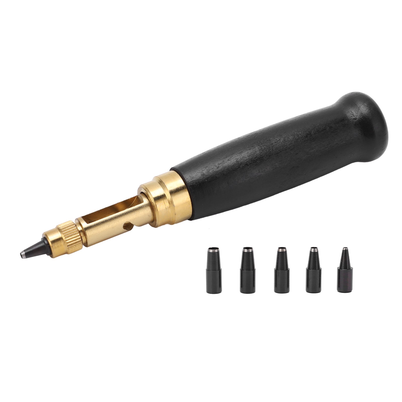 Screw Hole Punch Wooden Handle Automatic Leather Tool W/ 6pcs Tips Set Kit