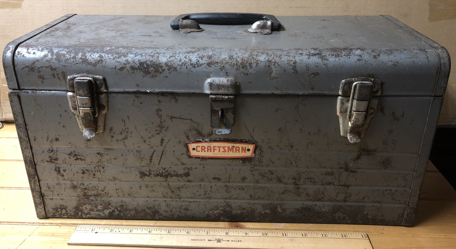 Vintage 20” Craftsman No.6512 Toolbox W/Tray Crown Logo Old Mechanics Tool USA