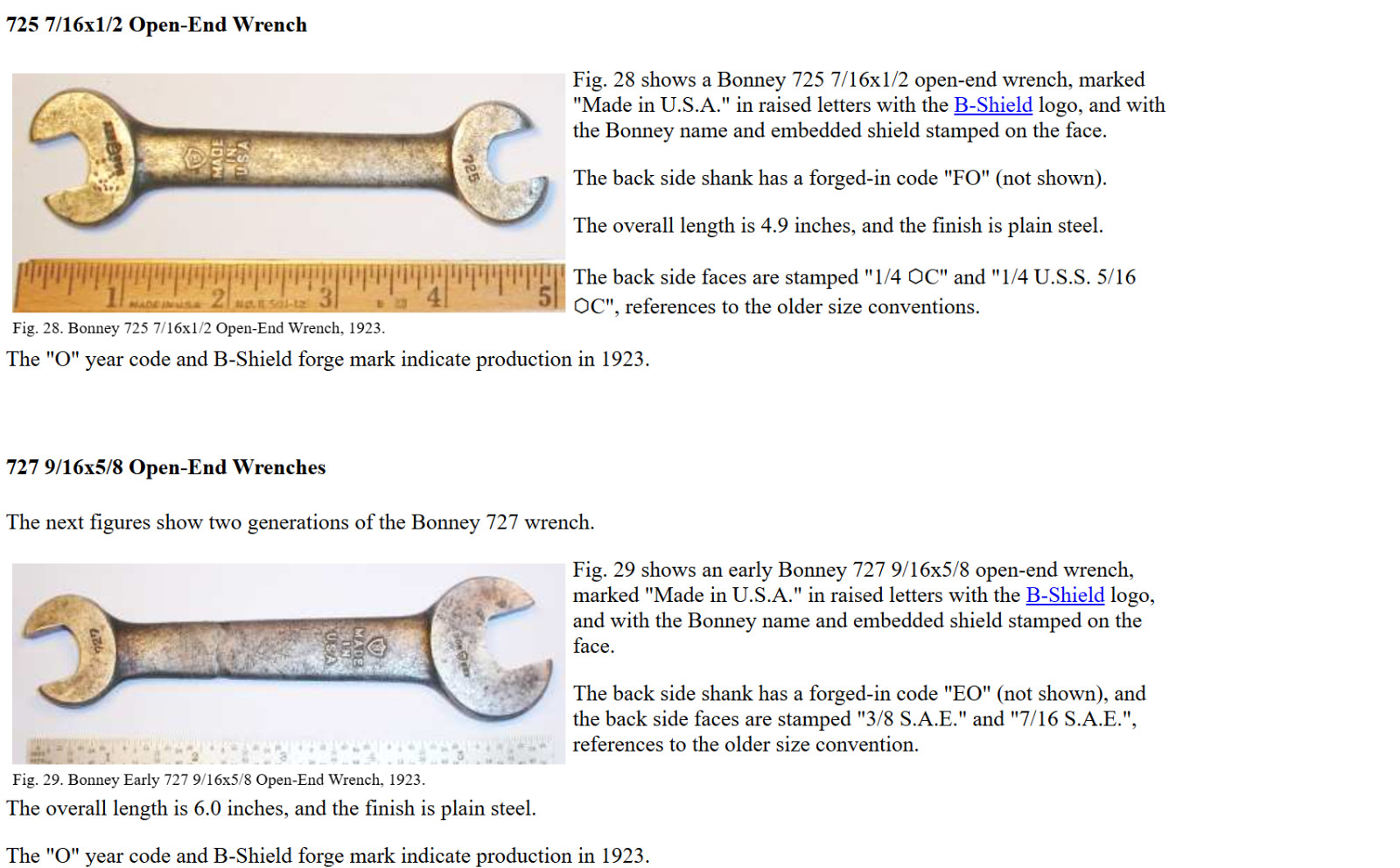 VTG Bonney Double Open-End Wrench 727 3/8″ U.S.S. Made in USA ca 1925
