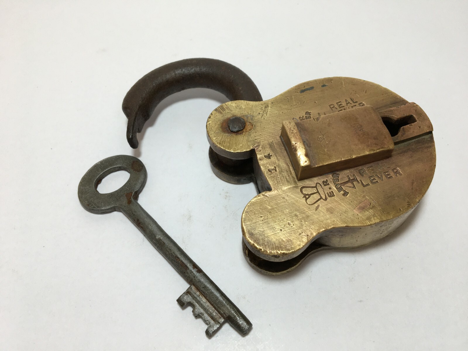 Lock Vintage Brass Padlock With Key Rich Patina Small Real 4 levers Heavy Lock