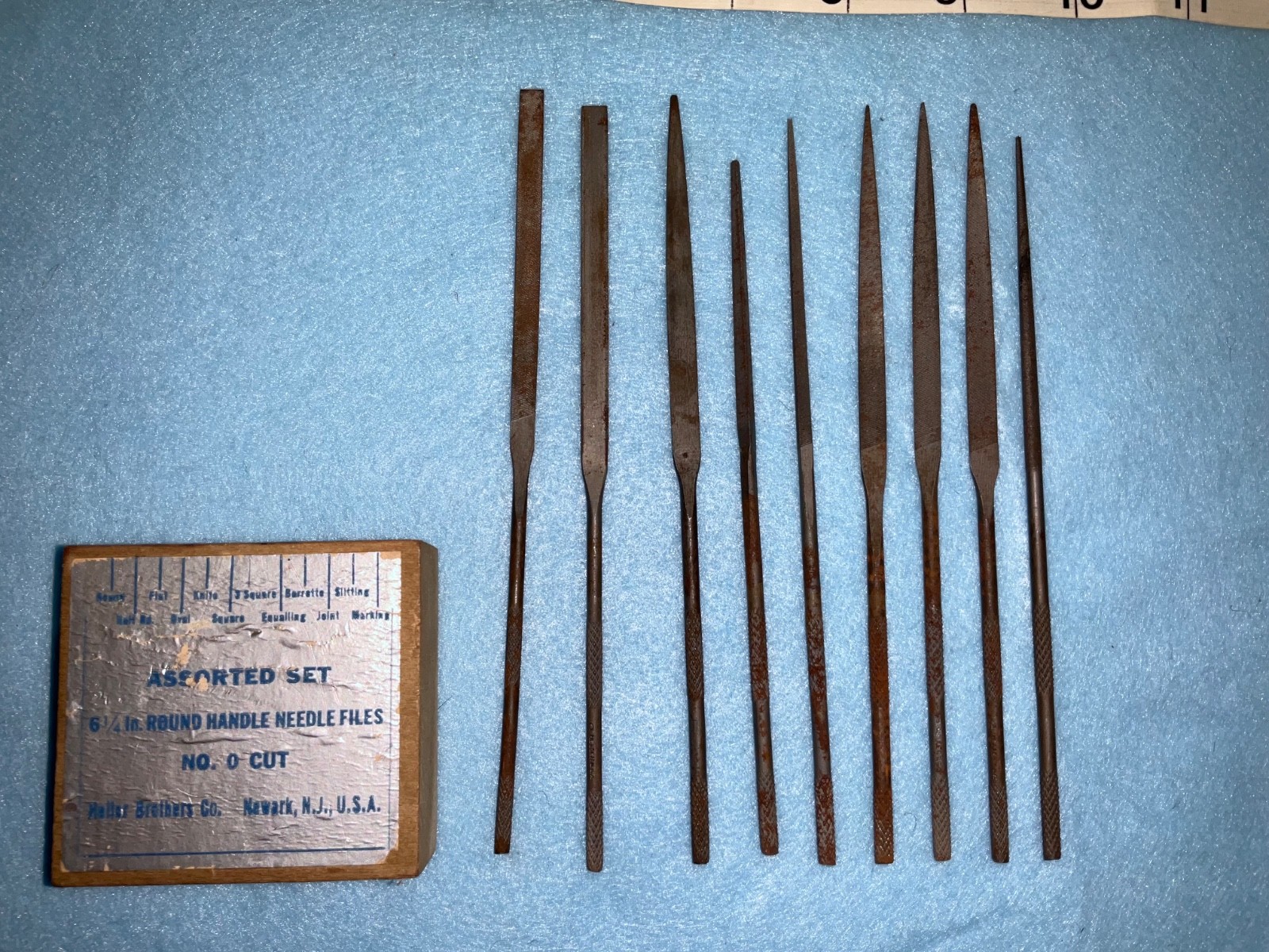 9 Used partial set Heller Brothers Needle Files Set 6 1/4 Plus 5 more Swiss USA