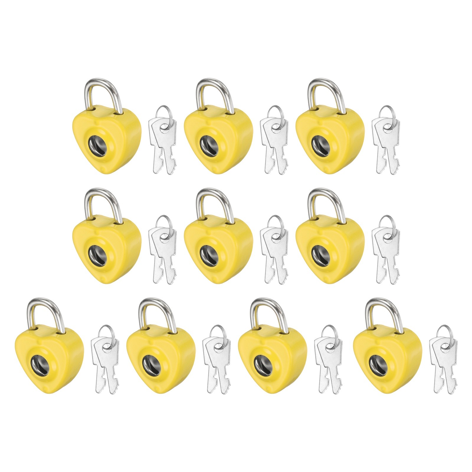 10Pcs Mini Diary Padlock, Small Heart Shaped Lock with 2 Keys Yellow