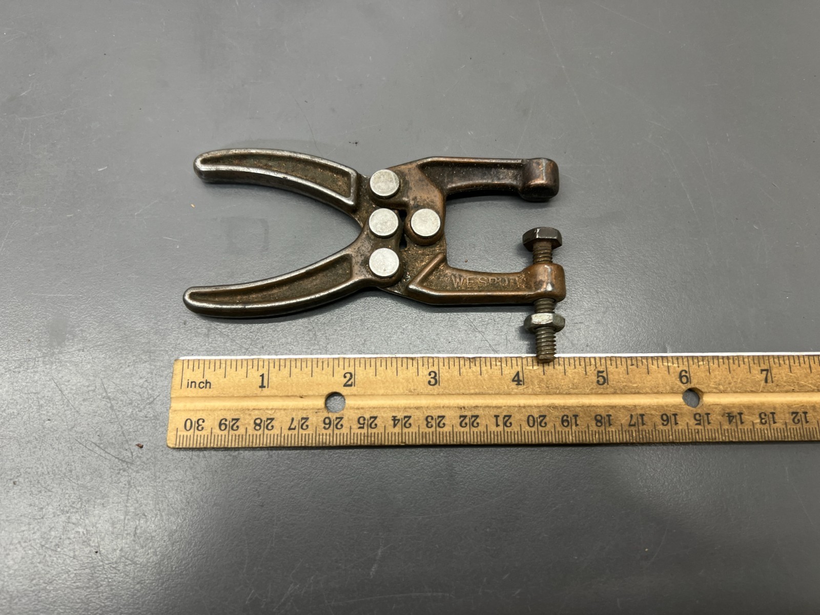 (h) VINTAGE WESPO SMALL COPPER CLAD TOGGLE WELDING CLAMP – VGC – USA
