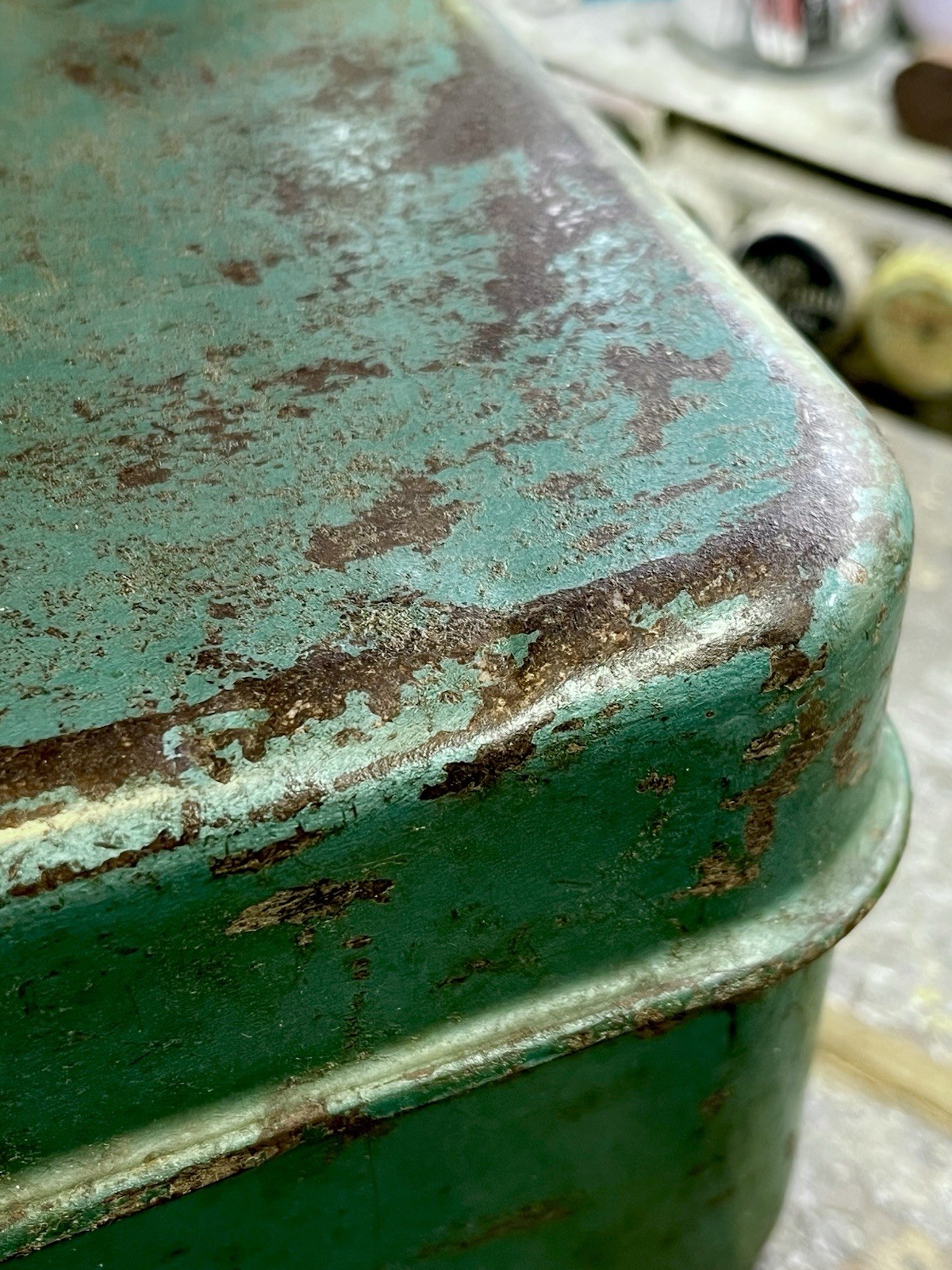 Vintage Union Metal Green Utility Chest Industrial Tackle Box Rusty Patina