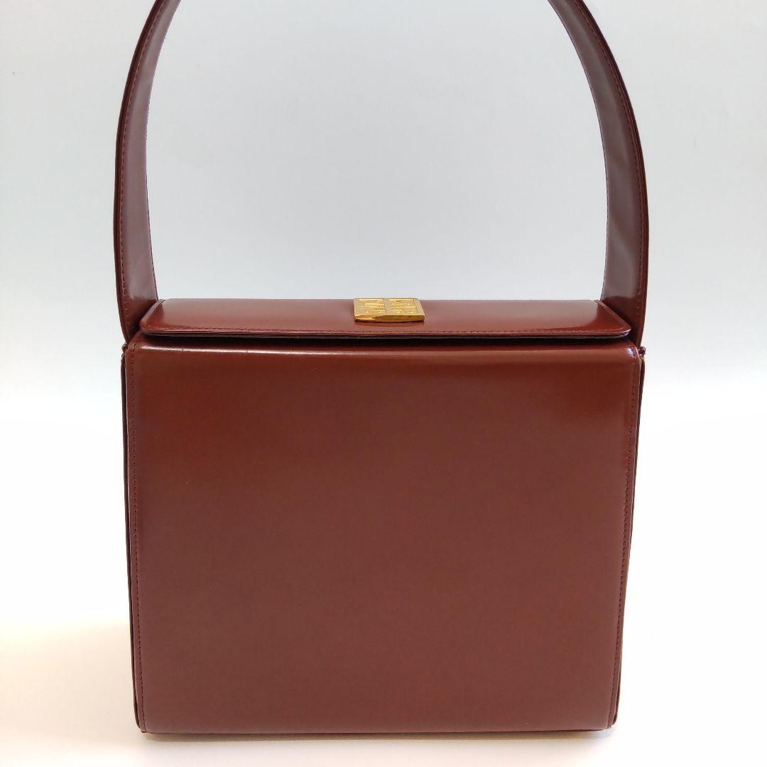 GIVENCHY One Shoulder Bag Patent Logo Hardware Brown Leather 23×19.5cm Used