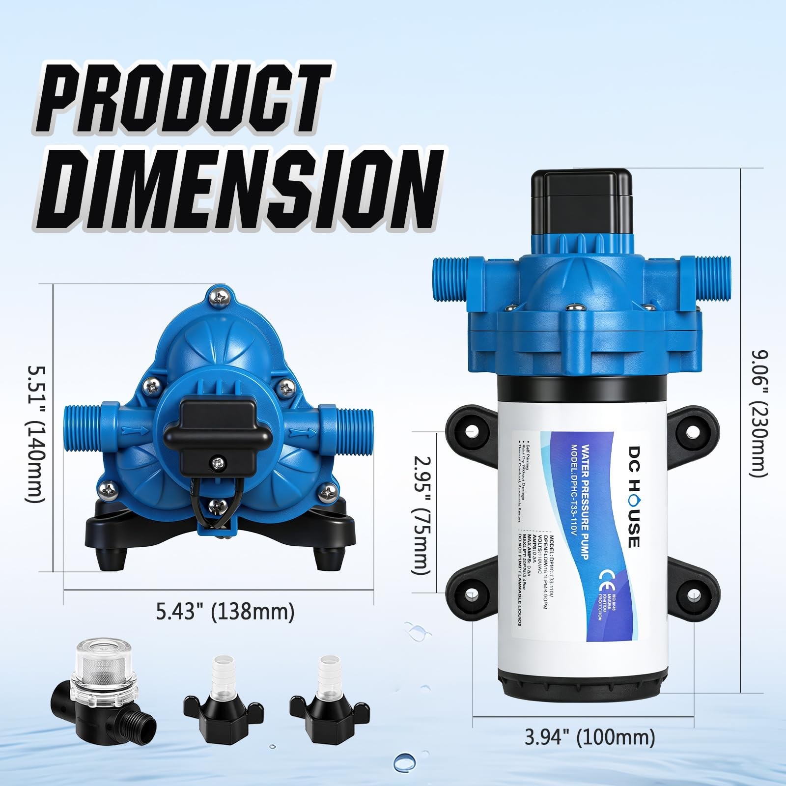 DC HOUSE 110V RV Camper Water Pressure Diaphragm Pump, 4GPM 50PSI 33-Series, …