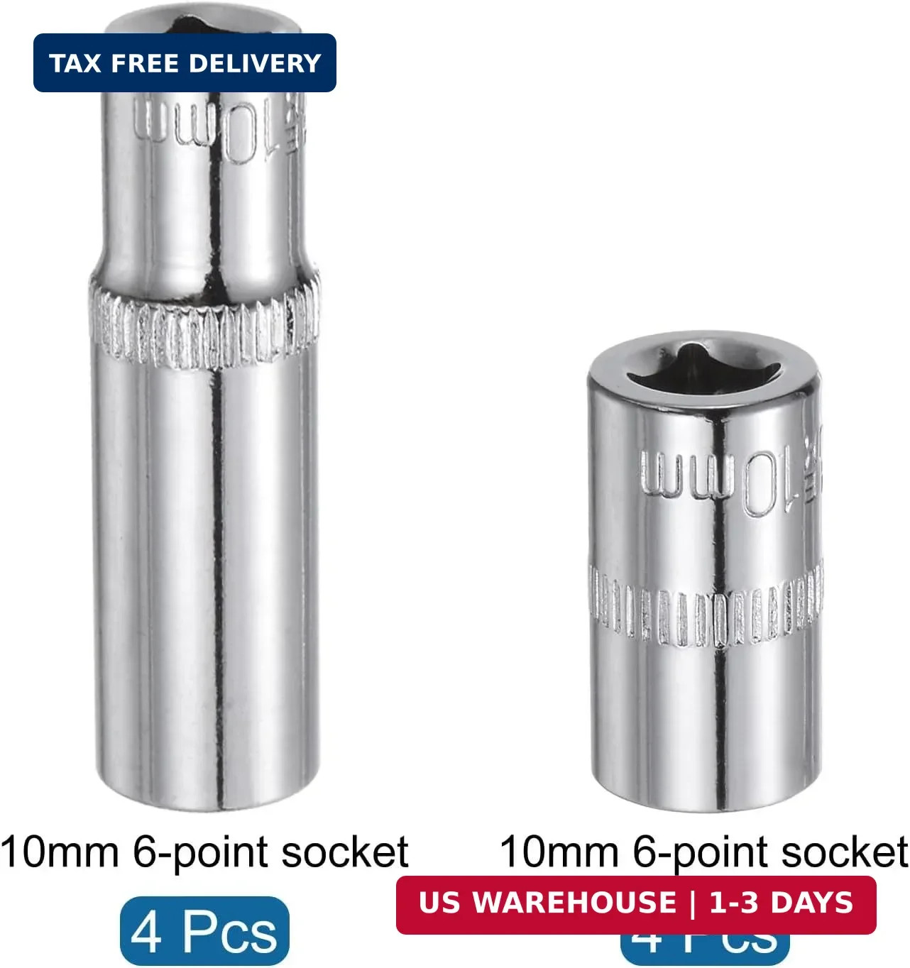 UXCELL 8pcs 6-Point Shallow Socket, 1/4″ Drive 10mm Shallow Deep Socket for DIY