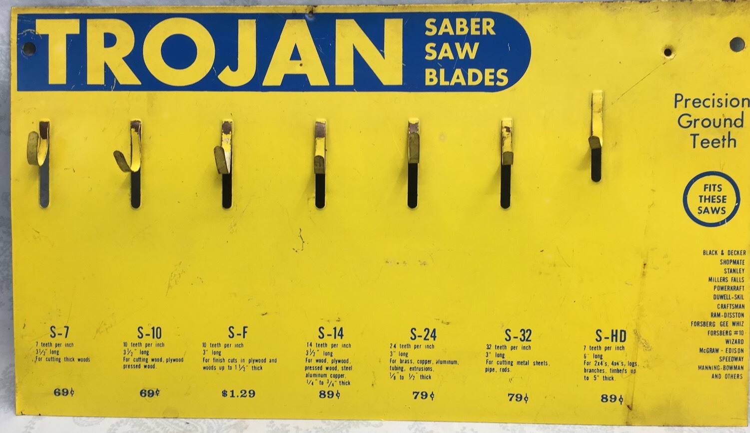 Vintage Trojan Saber Saw Blades ~ Metal Display Rack