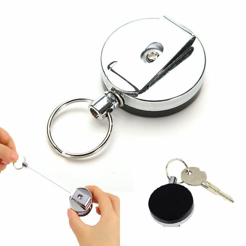2pk 1.5″ Retractable Pull Reel Badge ID Holder Keychain Cable Cord Extend to 24″