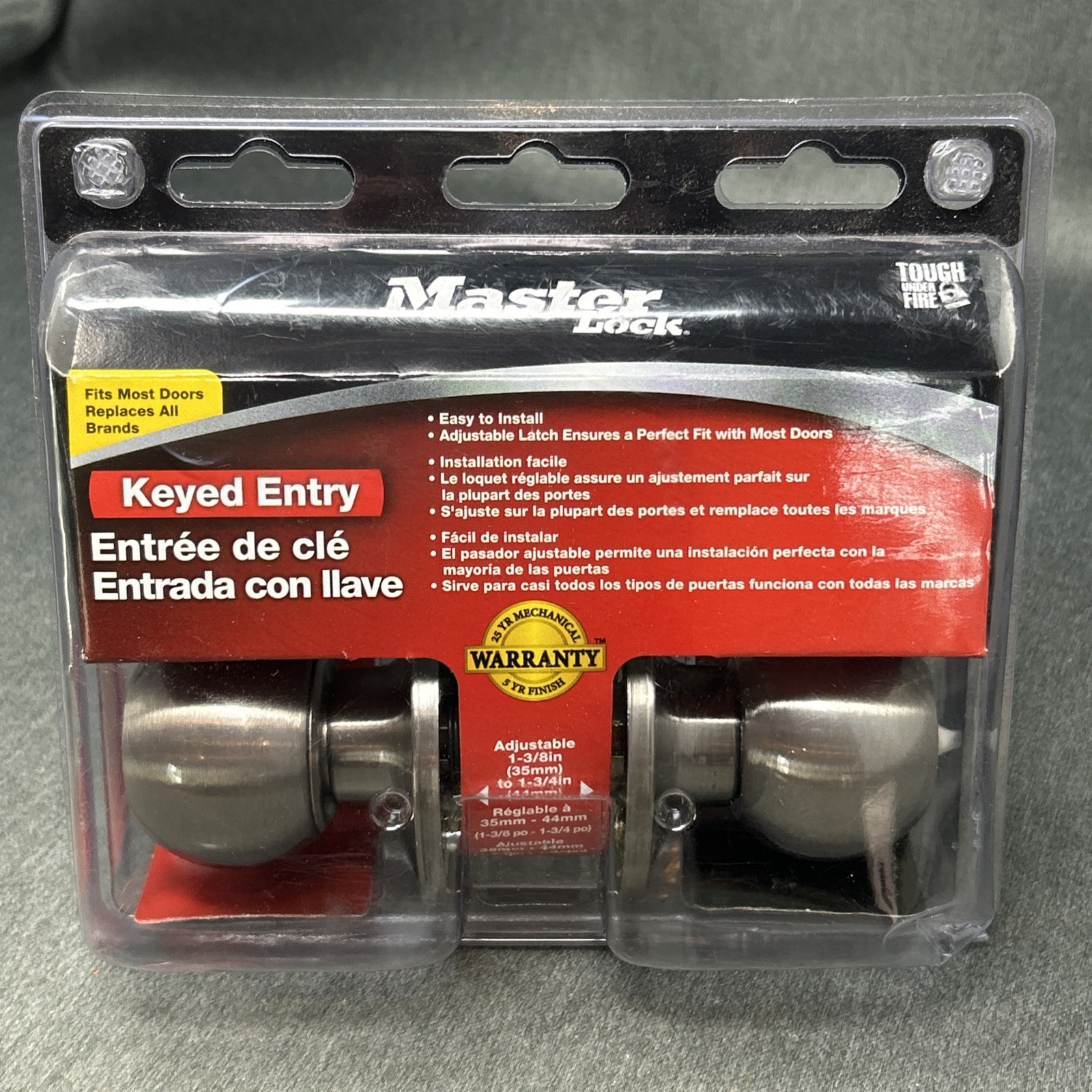 2014 NOS Master Lock Keyed Entry Door Knob Set Satin Nickel w/ Keys NEW Sealed