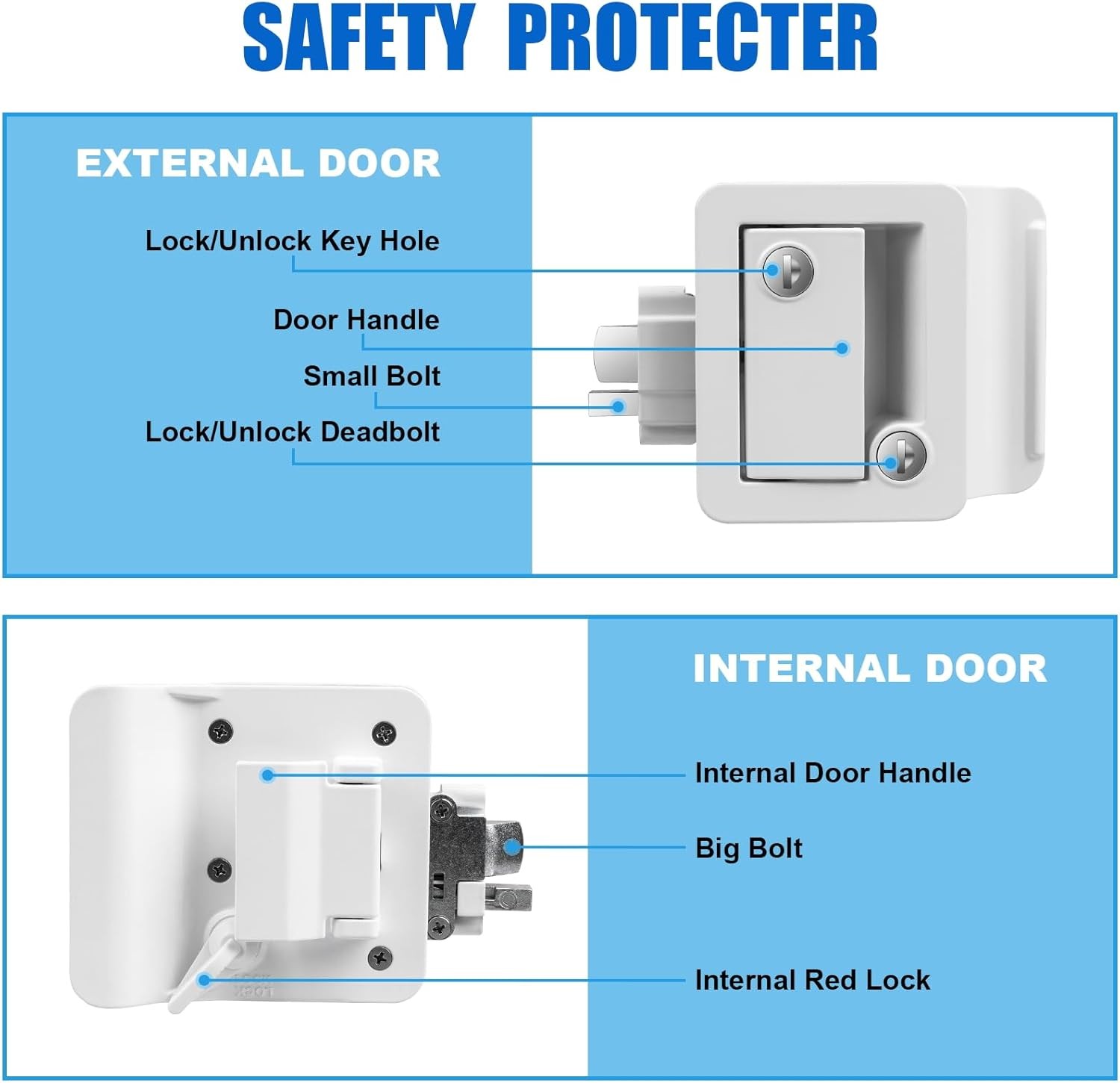 White RV Door Lock Replacement, RV Door Lock Latch Handle with Paddle Deadbolt 4