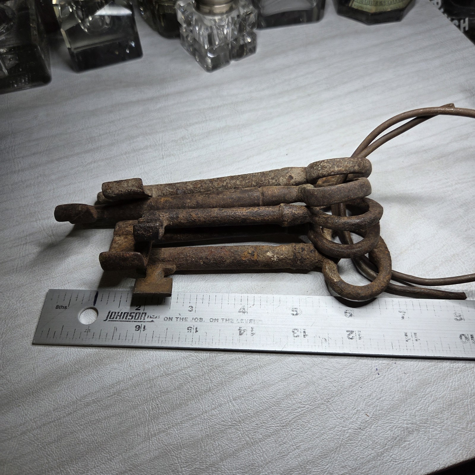 Antique Original Iron Skeleton Key Ring Large Jailer Keys Rustic Decor