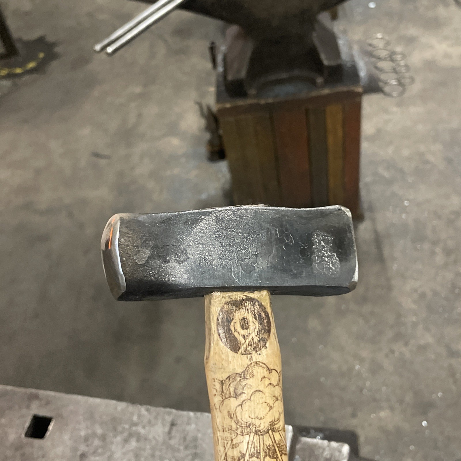 Storm Cloud Engraved 2 1/2 Lb Round/ Flattening Hammer/ Hand Forged 4140 Steel