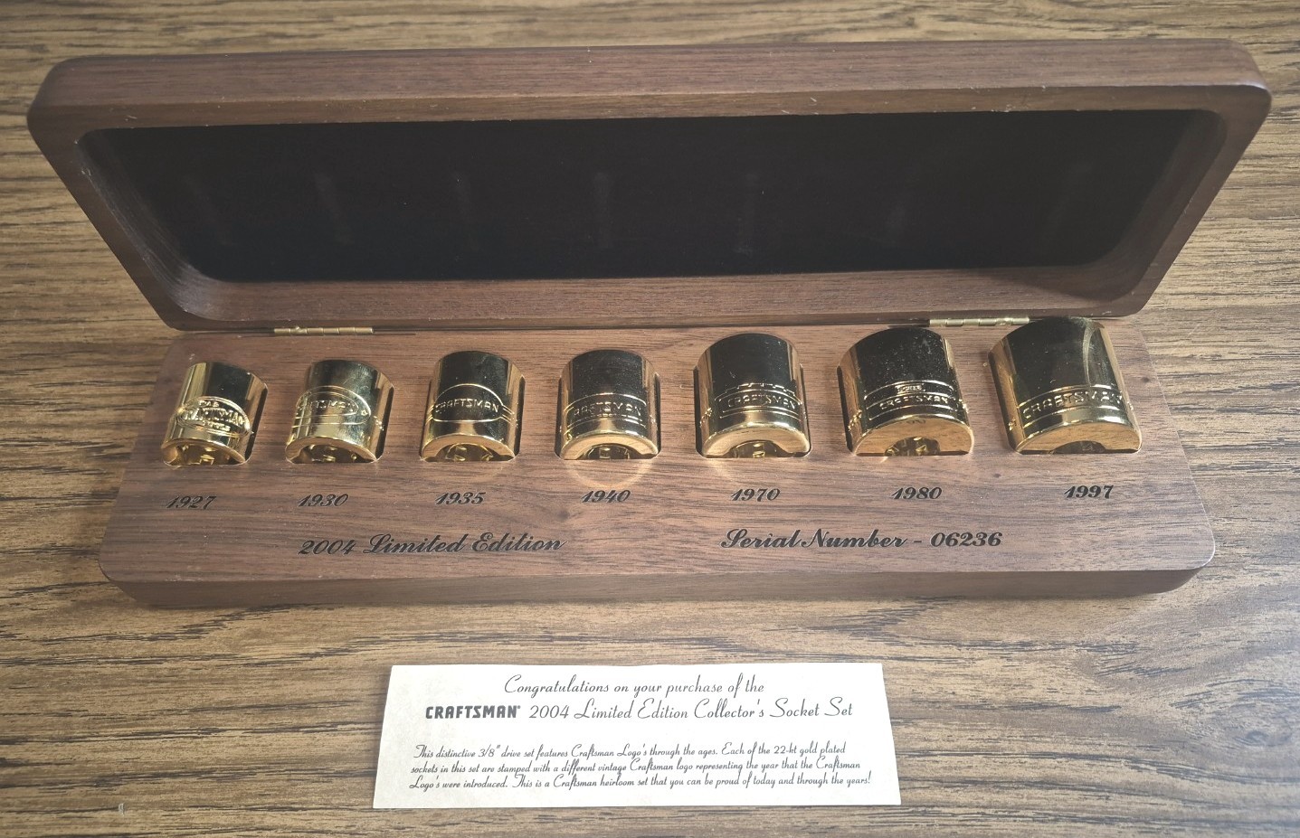 CRAFTSMAN GOLD PLATED 2004 LIMITED EDITION COLLECTOR’S SOCKET SET WITH CASE