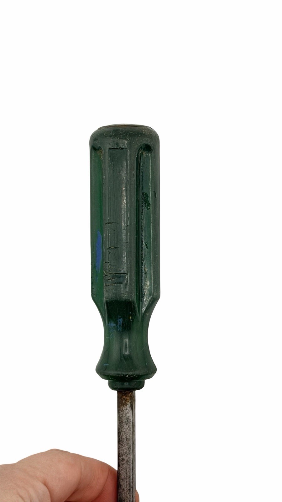 Vintage Flat Head Screwdriver Green Handle 10” Slotted Steel Shaft Hand Tool