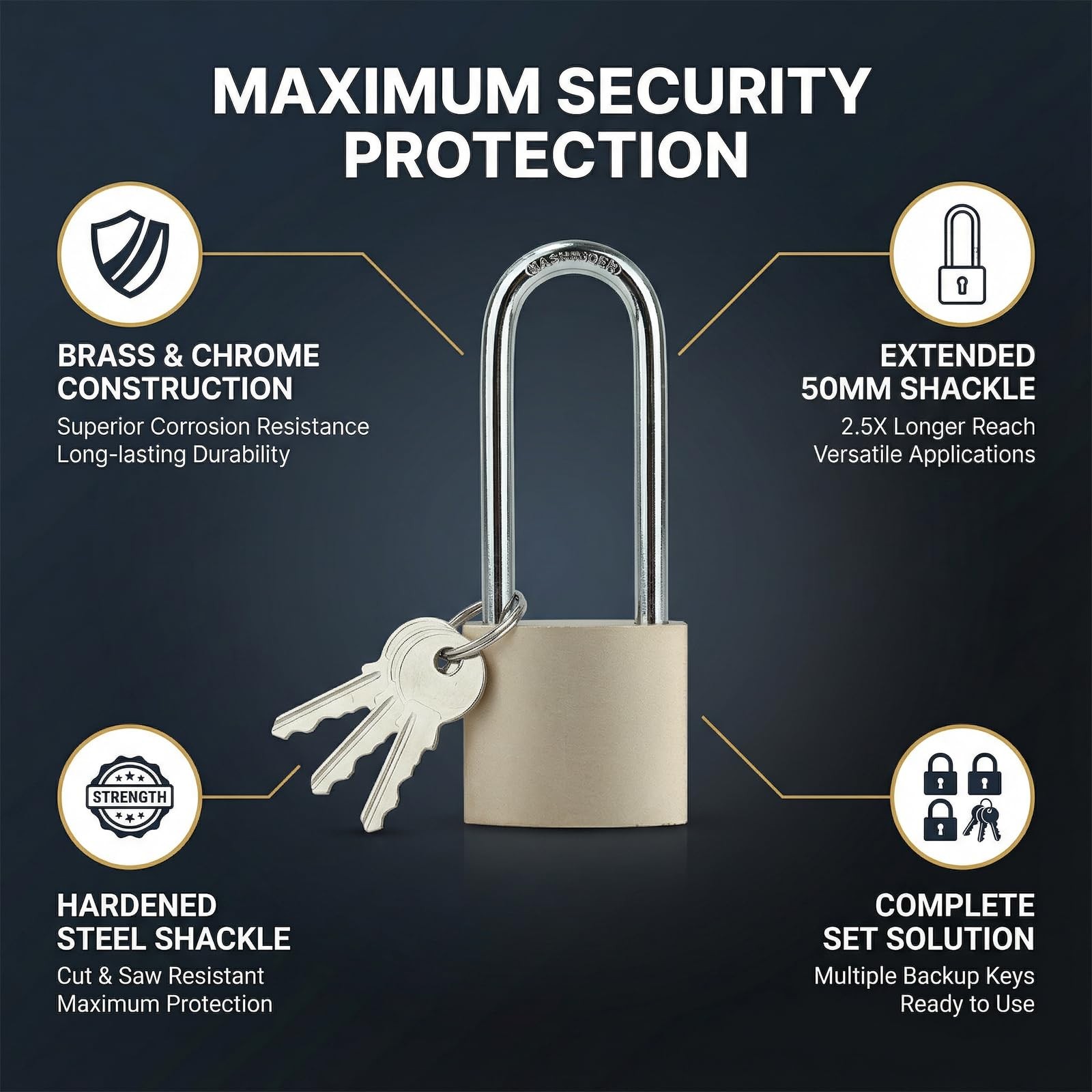 4 Pcs Silver Padlock with Keys, 3.4 Inch Long Keyed Padlocks, Shackle Pad Loc…