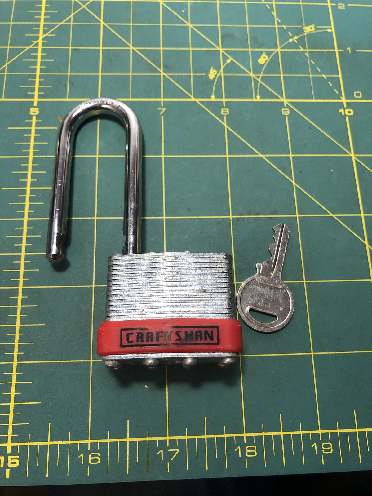 Vintage Long Shank Craftman 40mm Padlock & Key Taiwan