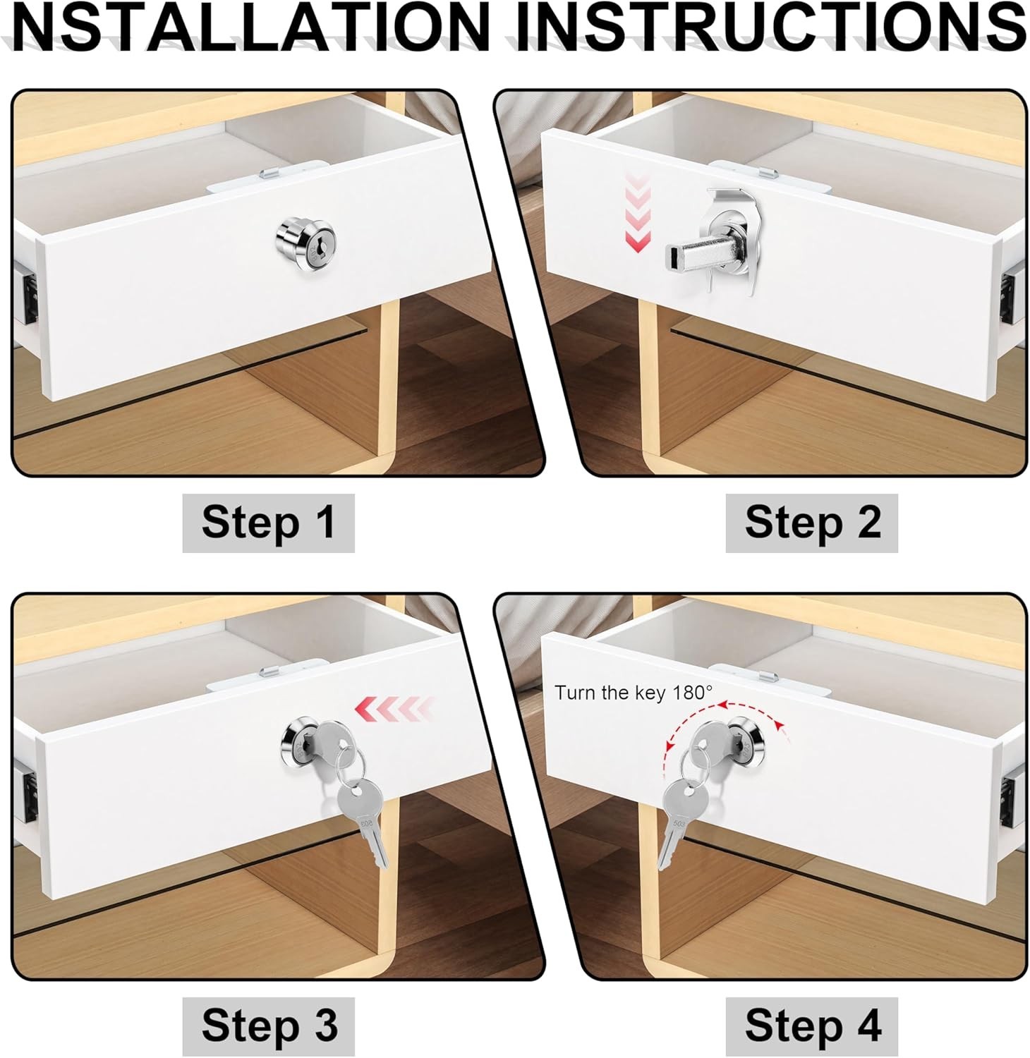 Durable Toolbox Locks with Keys Easy Installation Iron Cabinet Lock Set 2 Pack