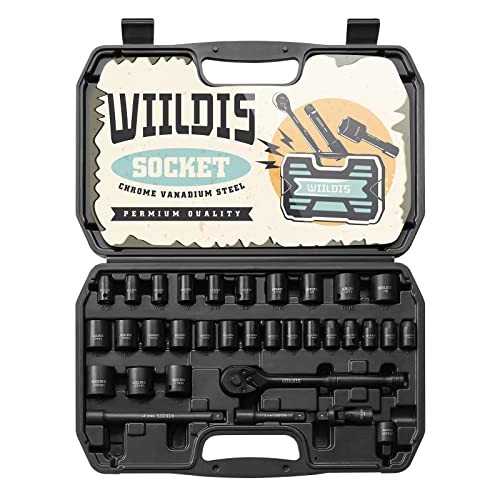 Impact Socket Set, 3/8″ Drive Socket Set with 72 Teeth Reversible 33-Piece