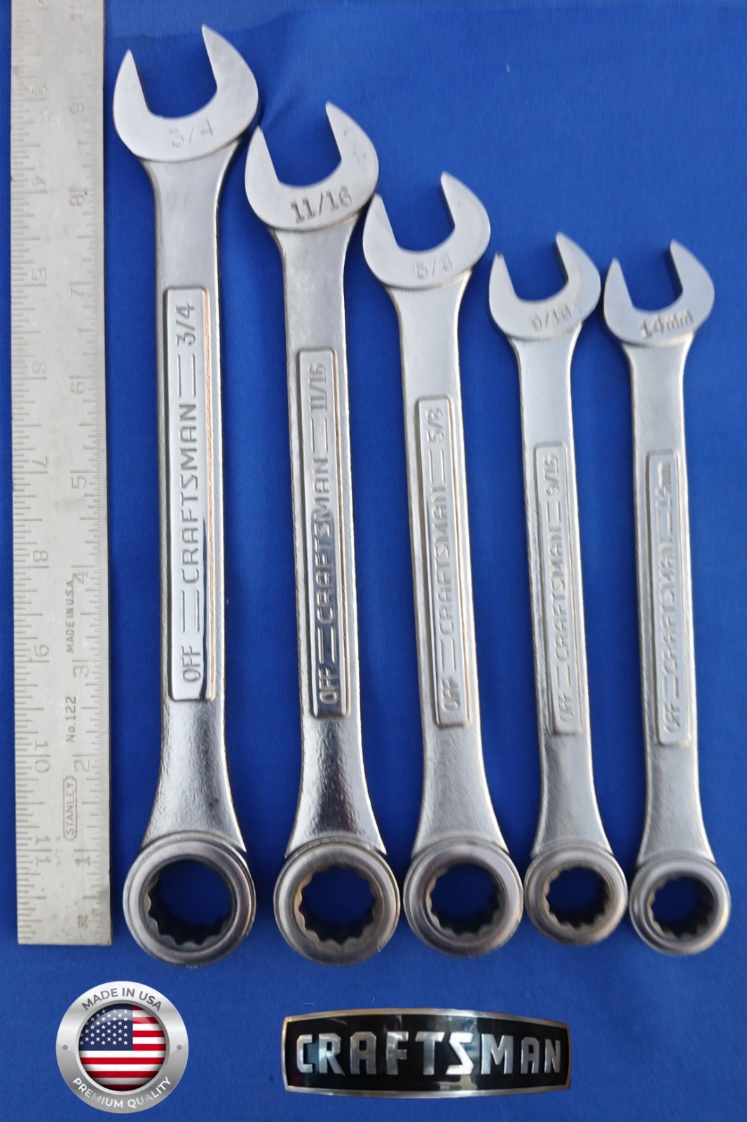 🇺🇸 CRAFTSMAN 5pc Rachet Combination Wrench Set: 4(SAE) 1(mm), 12pt USA 🇺🇸