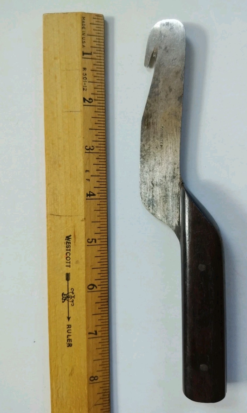 UNUSUAL TOOL/PRUNER/HOOK/CUTTER ~BILLHOOK? PATENT PENDING~ WOODEN HANDLE ANTIQUE