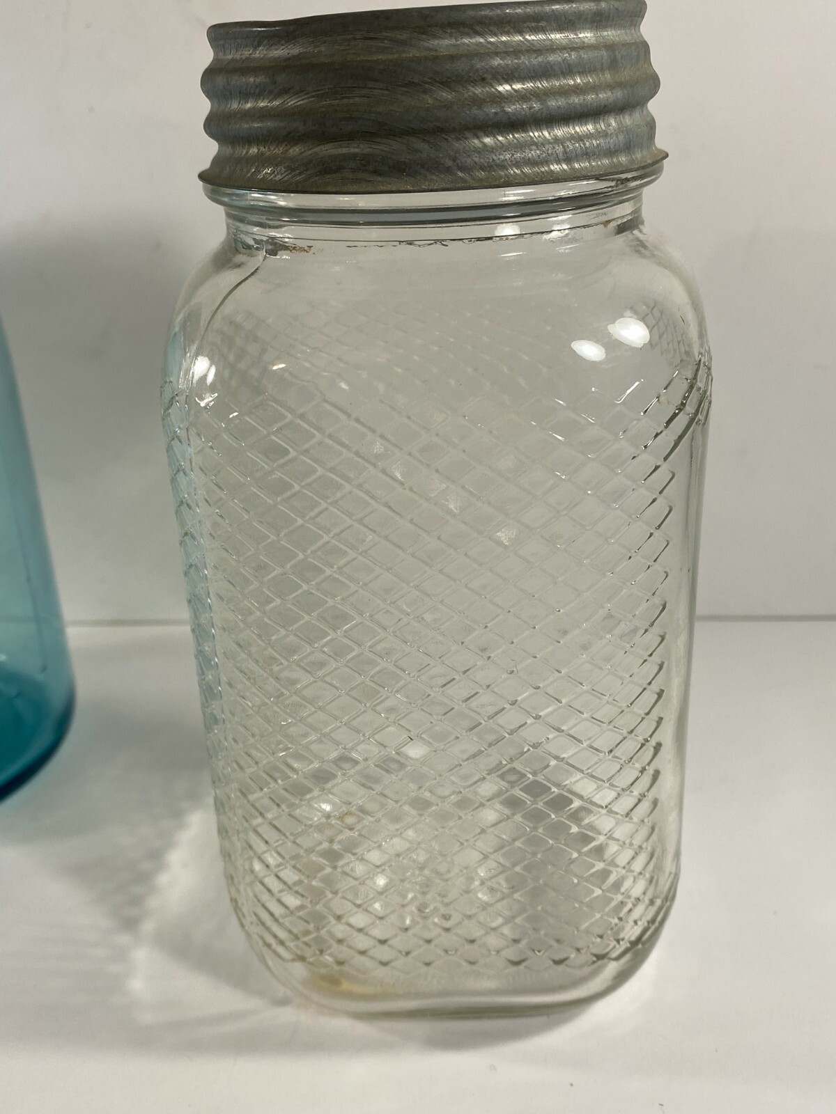 5 Clear Blue Glass Atlas Ball Perfect Mason Barrel Zinc porcelain lids Canning