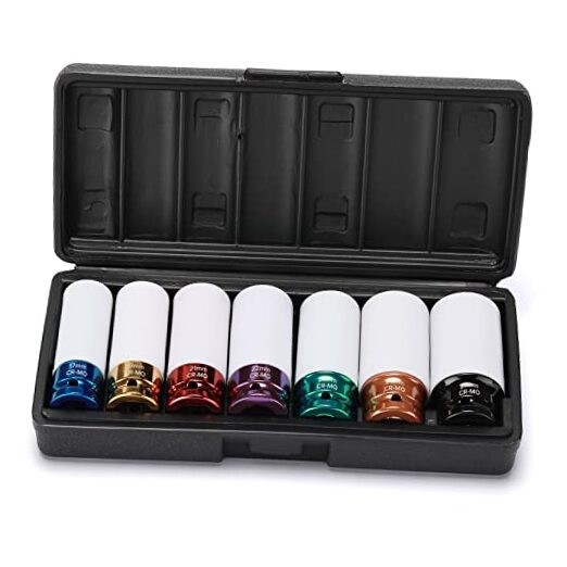 7PCS 1/2 Inch Drive Lug Nut Deep Impact Socket Set,Thin 17,19,21,22,23,24,27mm
