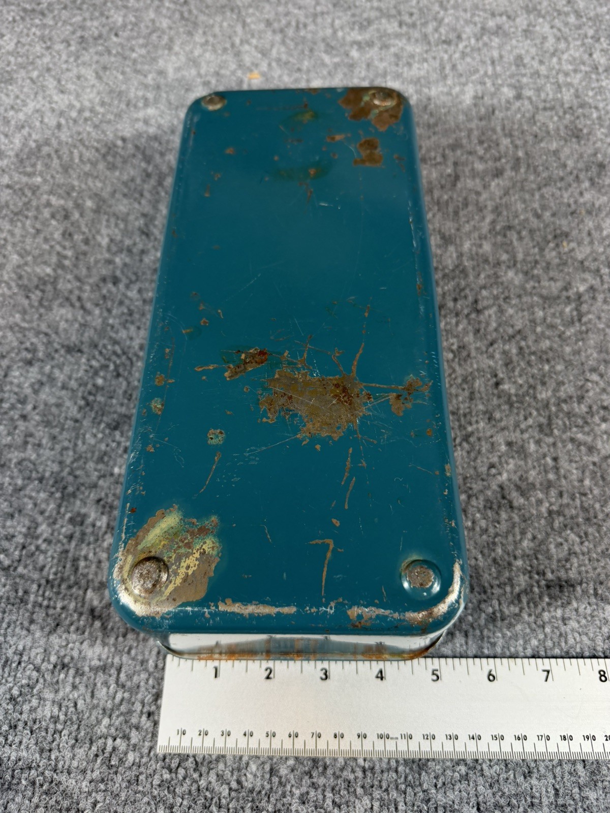 Vintage Union Steel Teal Toolbox w/Handle 5.25″x11.5″x4.25″ Union Model 2011