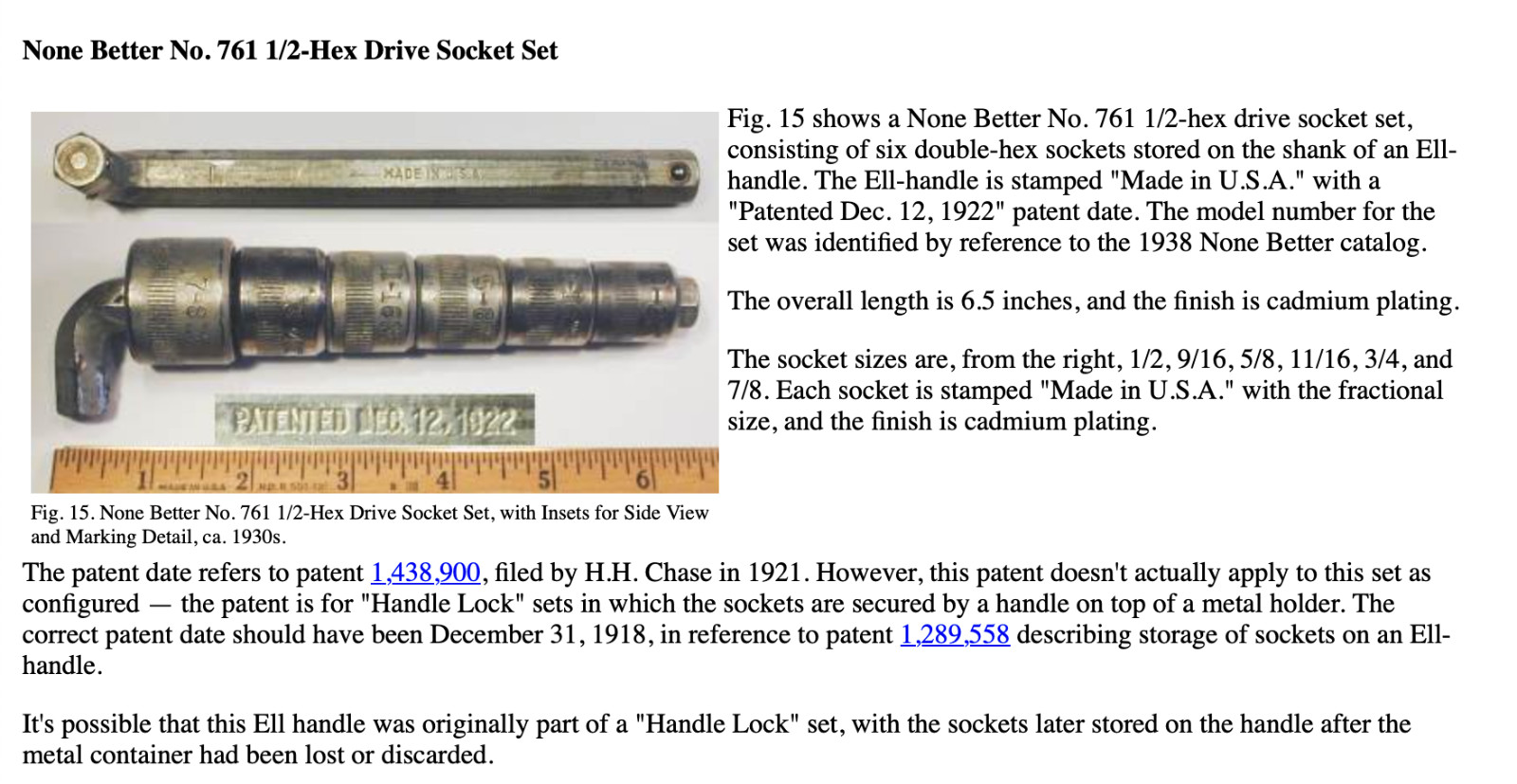 Vintage None Better NEW BRITAIN 1/2 Drive Hex Socket Ell Bar, 1922 PATENT