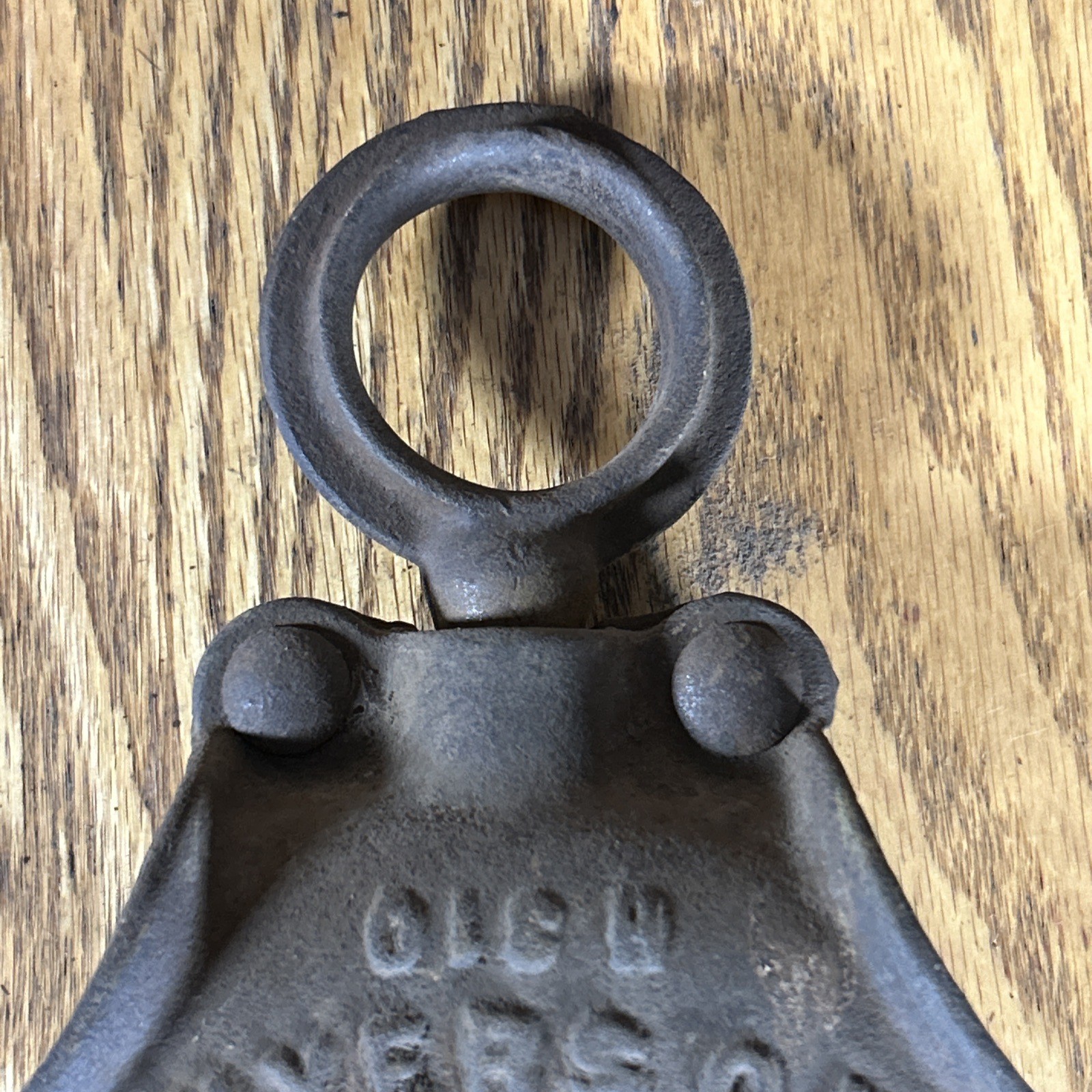 Antique Cast Iron Pulley Myers OK USA 118 H Farm Decor Wood Wheel